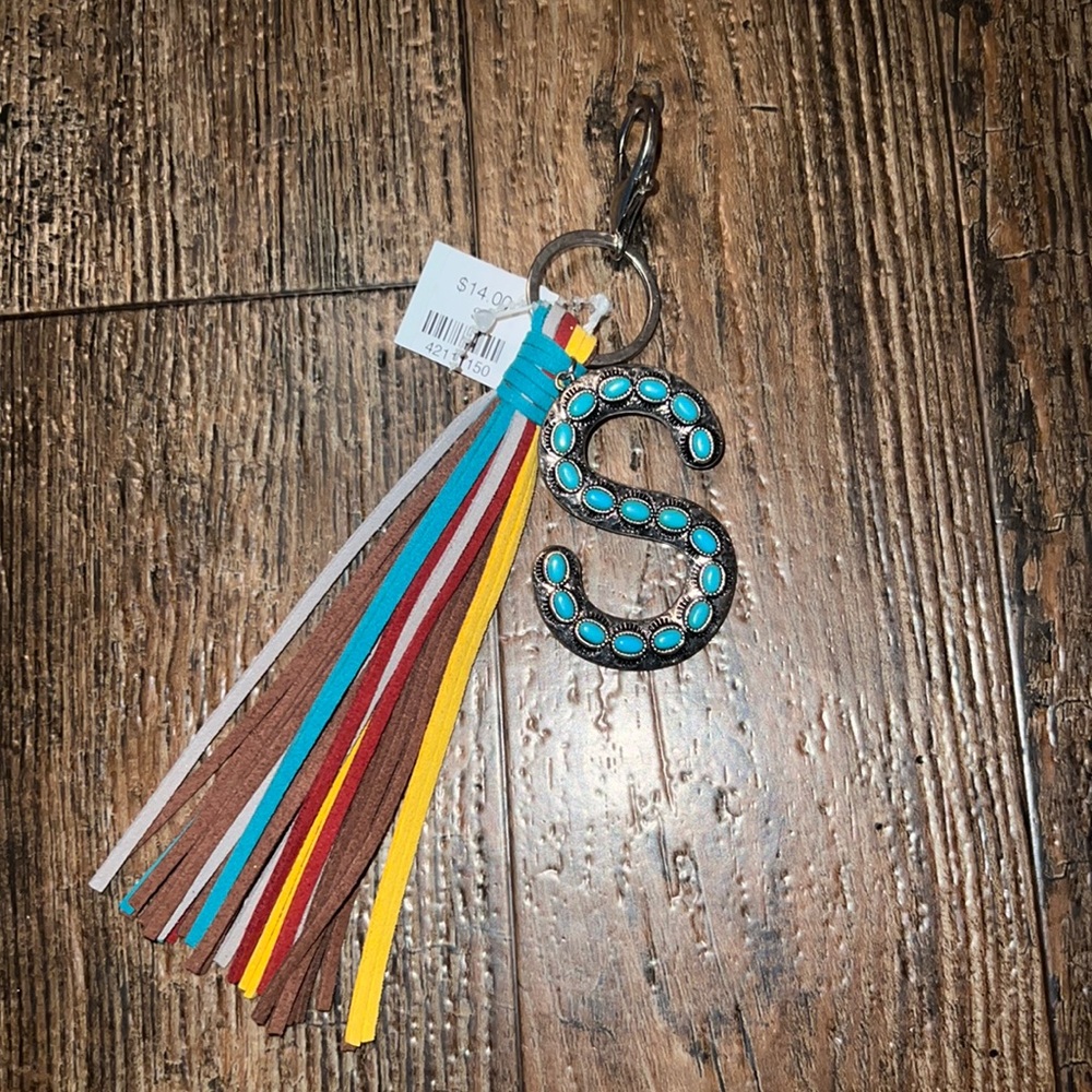 ❤️ NEW Turquoise Fringe Western “S” Keychain